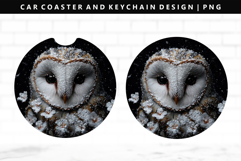 Owl Keychain And Car Coaster Sublimation Design Product Image 1