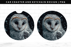 Owl Keychain And Car Coaster Sublimation Design Product Image 1