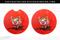 Pig Keychain And Car Coaster Sublimation Design Product Image 1