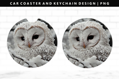 Owl Keychain And Car Coaster Sublimation Design Product Image 1