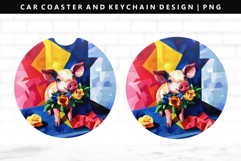 Pig Keychain And Car Coaster Sublimation Design Product Image 1