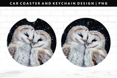 Owl Keychain And Car Coaster Sublimation Design Product Image 1