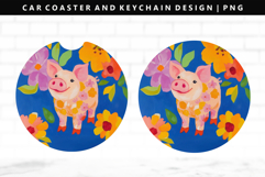 Pig Keychain And Car Coaster Sublimation Design Product Image 1