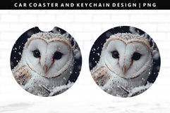 Owl Keychain And Car Coaster Sublimation Design Product Image 1