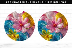 Flower Keychain And Car Coaster Sublimation Design Product Image 1