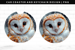 Owl Keychain And Car Coaster Sublimation Design Product Image 1