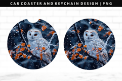 Owl Keychain And Car Coaster Sublimation Design Product Image 1