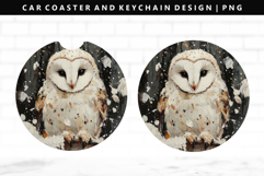 Owl Keychain And Car Coaster Sublimation Design Product Image 1