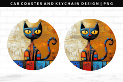 Cats Keychain And Car Coaster Sublimation Design Product Image 1