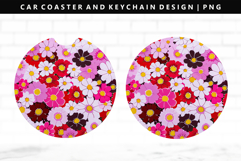 Flower Keychain And Car Coaster Sublimation Design Product Image 1