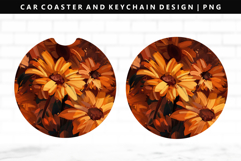 Flower Keychain And Car Coaster Sublimation Design Product Image 1