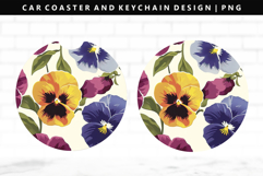Flower Keychain And Car Coaster Sublimation Design Product Image 1