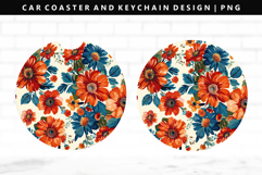 Flower Keychain And Car Coaster Sublimation Design Product Image 1