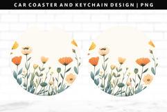 Flower Keychain And Car Coaster Sublimation Design Product Image 1