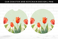 Flower Keychain And Car Coaster Sublimation Design Product Image 1