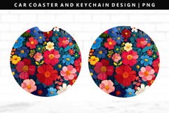 Flower Keychain And Car Coaster Sublimation Design Product Image 1
