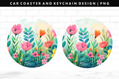 Flower Keychain And Car Coaster Sublimation Design Product Image 1