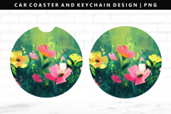 Flower Keychain And Car Coaster Sublimation Design Product Image 1