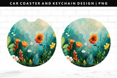 Flower Keychain And Car Coaster Sublimation Design Product Image 1