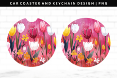 Flower Keychain And Car Coaster Sublimation Design Product Image 1