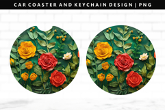 Flower Keychain And Car Coaster Sublimation Design Product Image 1