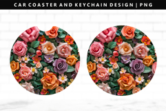 Flower Keychain And Car Coaster Sublimation Design Product Image 1