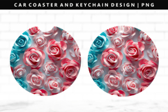 Flower Keychain And Car Coaster Sublimation Design Product Image 1