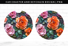 Flower Keychain And Car Coaster Sublimation Design Product Image 1