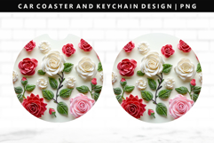 Flower Keychain And Car Coaster Sublimation Design Product Image 1