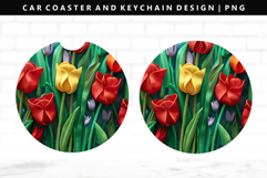 Flower Keychain And Car Coaster Sublimation Design Product Image 1