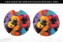 Flower Keychain And Car Coaster Sublimation Design Product Image 1