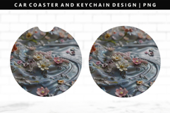 Flower Keychain And Car Coaster Sublimation Design Product Image 1
