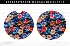 Flower Keychain And Car Coaster Sublimation Design Product Image 1