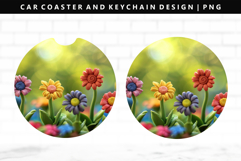 Flower Keychain And Car Coaster Sublimation Design Product Image 1