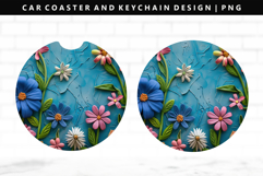 Flower Keychain And Car Coaster Sublimation Design Product Image 1