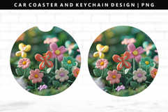 Flower Keychain And Car Coaster Sublimation Design Product Image 1