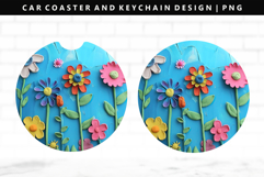 Flower Keychain And Car Coaster Sublimation Design Product Image 1