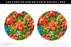 Flower Keychain And Car Coaster Sublimation Design Product Image 1