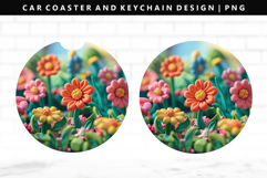 Flower Keychain And Car Coaster Sublimation Design Product Image 1