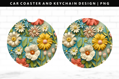 Flower Keychain And Car Coaster Sublimation Design Product Image 1