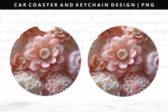 Flower Keychain And Car Coaster Sublimation Design Product Image 1