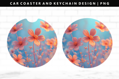 Flower Keychain And Car Coaster Sublimation Design Product Image 1