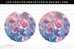 Flower Keychain And Car Coaster Sublimation Design Product Image 1