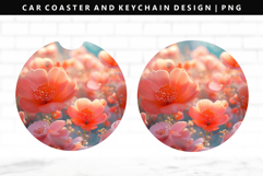 Flower Keychain And Car Coaster Sublimation Design Product Image 1