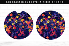Flower Keychain And Car Coaster Sublimation Design Product Image 1