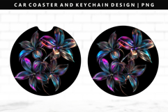 Flower Keychain And Car Coaster Sublimation Design Product Image 1