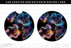 Flower Keychain And Car Coaster Sublimation Design Product Image 1