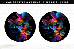 Flower Keychain And Car Coaster Sublimation Design Product Image 1