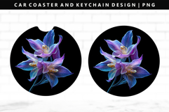 Flower Keychain And Car Coaster Sublimation Design Product Image 1