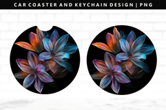Flower Keychain And Car Coaster Sublimation Design Product Image 1